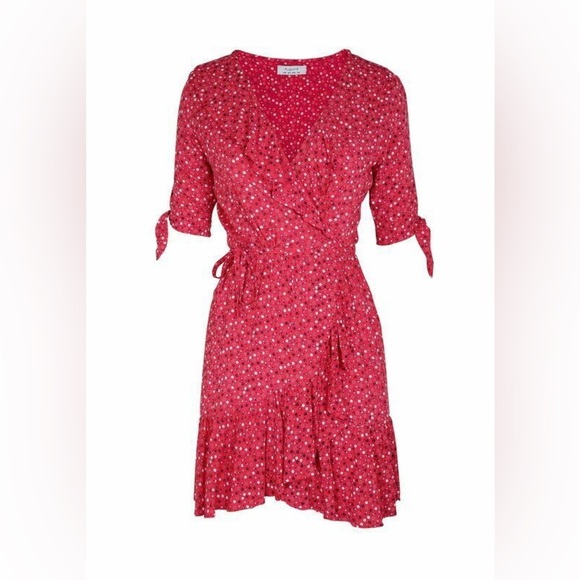 Auguste the label / Daphne crop sleeve wrap floral Mini Dress Red Sz 2 - Picture 3 of 6